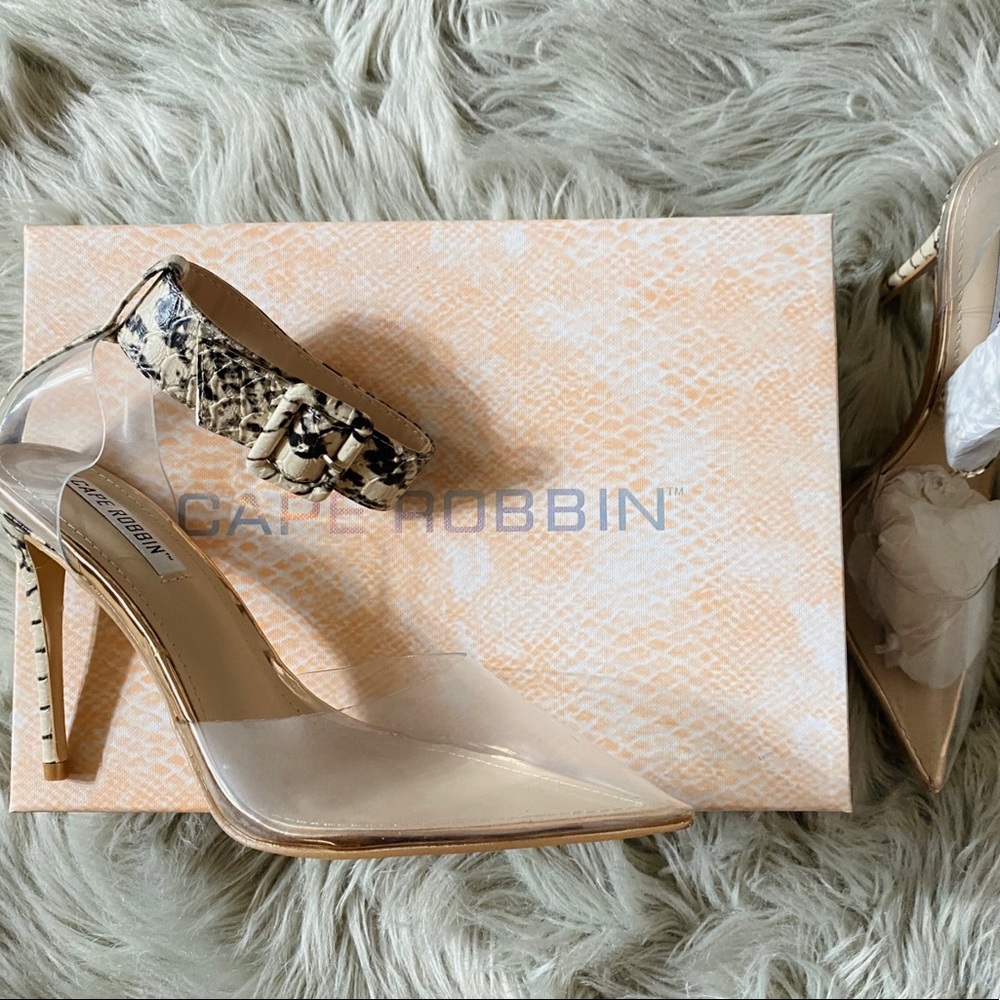 TRANSPARENT CLEAR STILETTO HIGH HEEL PUMPS-SNAKE